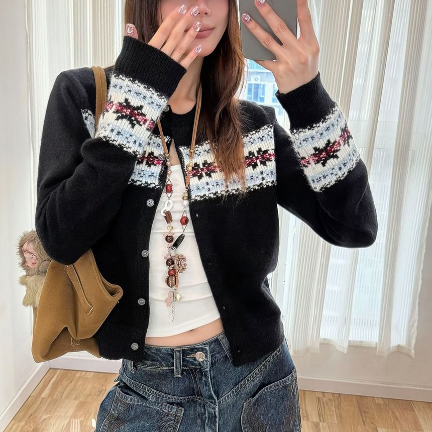 Jacquard Button-Up Cardigan