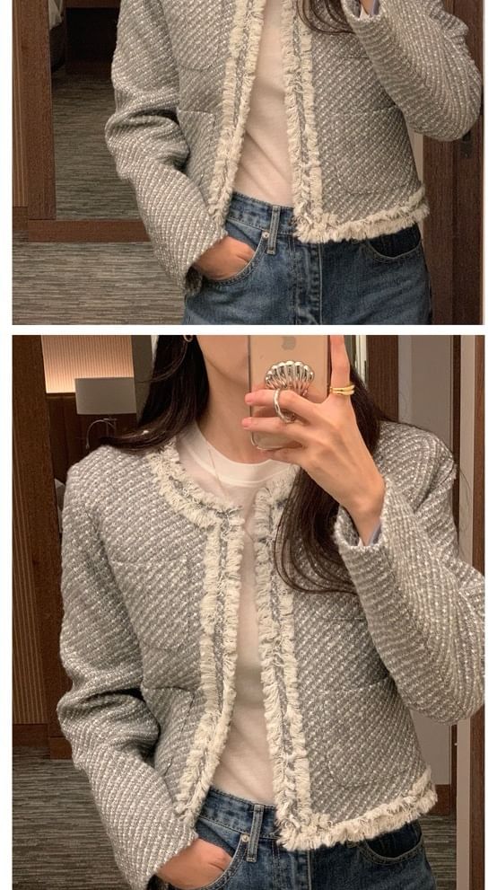 Frayed Button-Up Jacket