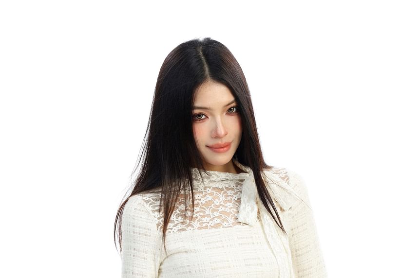 Long Sleeve Lace Panel Plain Top