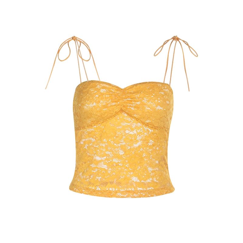 Tie Strap Plain Lace Crop Camisole Top
