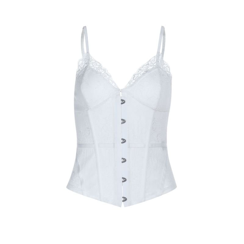 V-Neck Lace Panel Corset Camisole Top