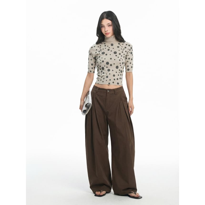 Turtleneck Polka Dot Cropped Tee