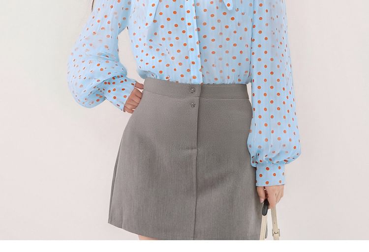 Polka Dot Pointed Collar Long-Sleeve Blouse
