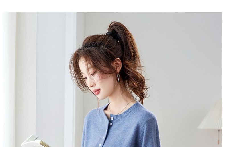Crew Neck Plain Lace Trim Button Up Cardigan