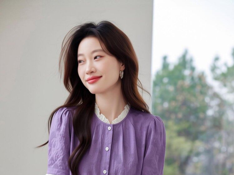 Short-Sleeve Lace Trim Button-Up Textured Blouse