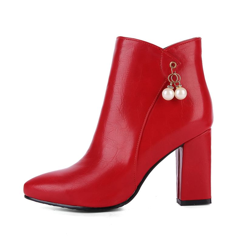 Block Heel Faux Leather Ankle Boots