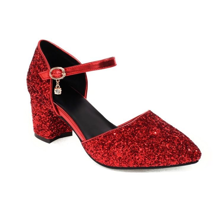 Block Heel Sequined D'Orsay Pumps