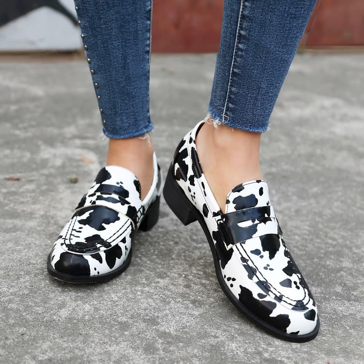 Chunky Heel Round Toe Penny Loafers