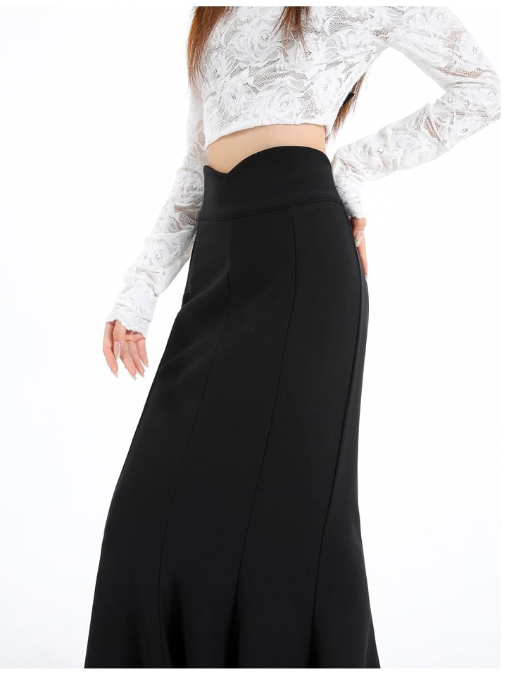 High Waist Plain Maxi Mermaid Skirt