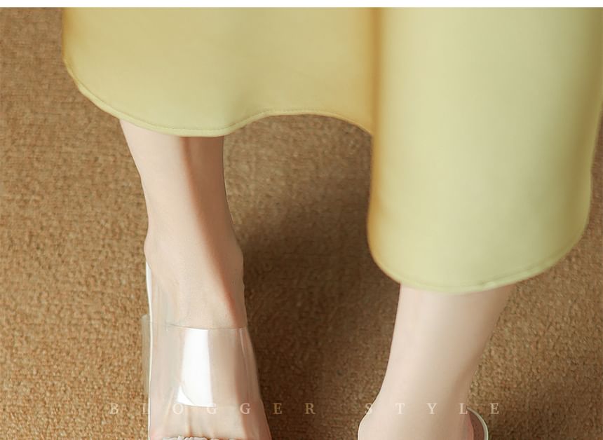 Chunky Heel Square Toe Ruched Strap Sandals