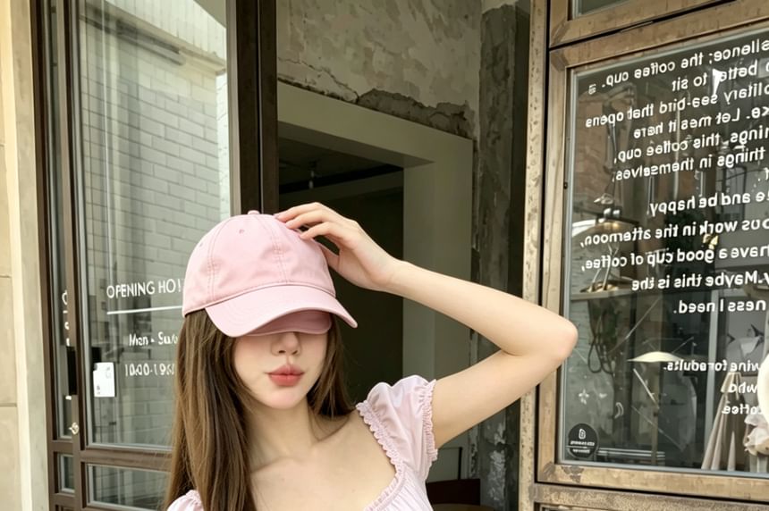 Short-Sleeve Off Shoulder Plain Ruffle Trim Top