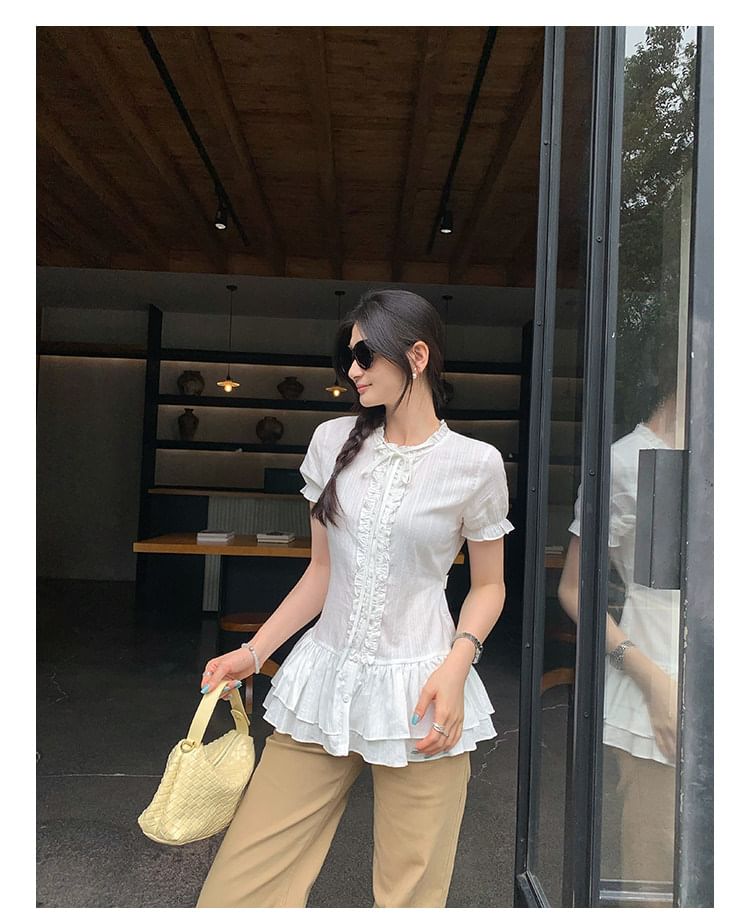 Puff Sleeve Lace Ruffle Blouse