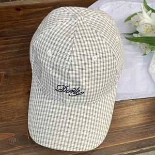Plaid Embroidered Baseball Lettering Cap