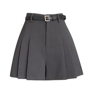 Waist Plain High Skort Pleated