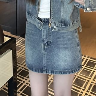 Washed Denim Jacket & Mini A-Line Skirt