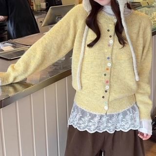 Contrast Trim Round Neck Cardigan