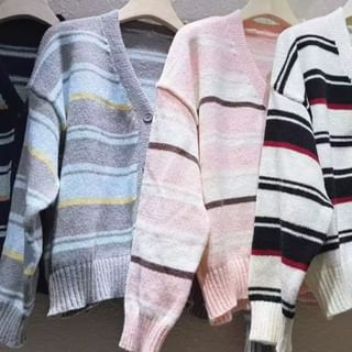Striped V-Neck Knit Cardigan