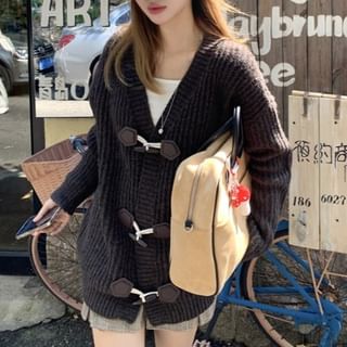 Toggle Front V-Neck Plain Cardigan