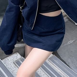 Collared Zip Jacket and Mini A-Line Skirt