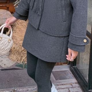 Plain Button Up Wool Jacket / High Waist Plain Mini A-Line Skirt