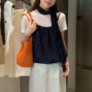 Crew Neck T-Shirt, Camisole & Scarf Set