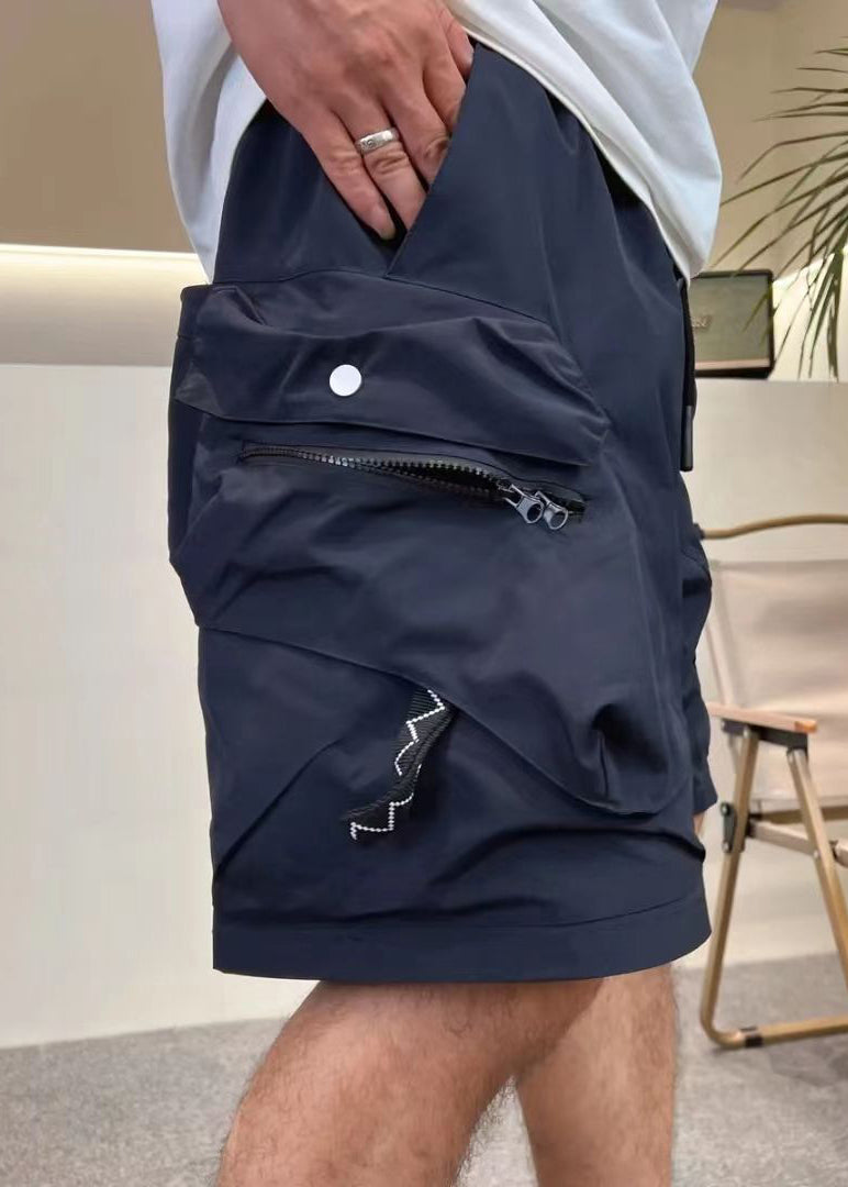 Loose Army Shorts Summer Mens Up Pockets Waist Elastic Green Cotton Zip