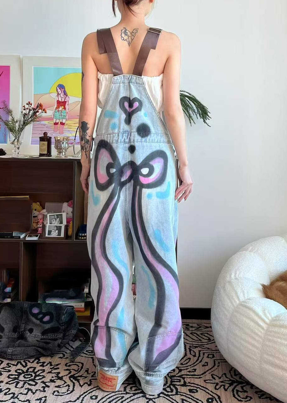 Pockets Blue Patchwork Dye Jumpsuit Denim Loose Cats Little Summer Tie