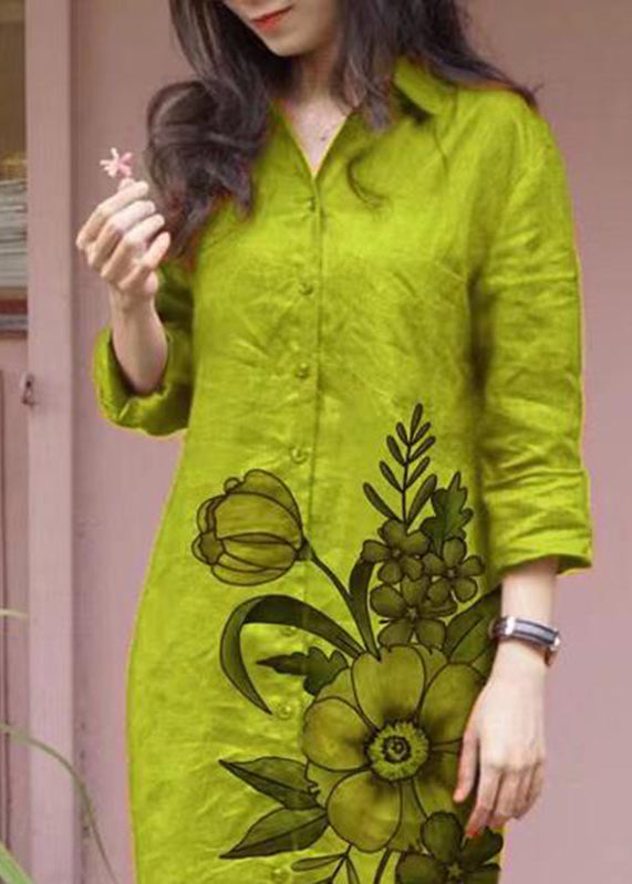 Button Peter Loose Fall Pan Shirts Dress Print Long Green Collar