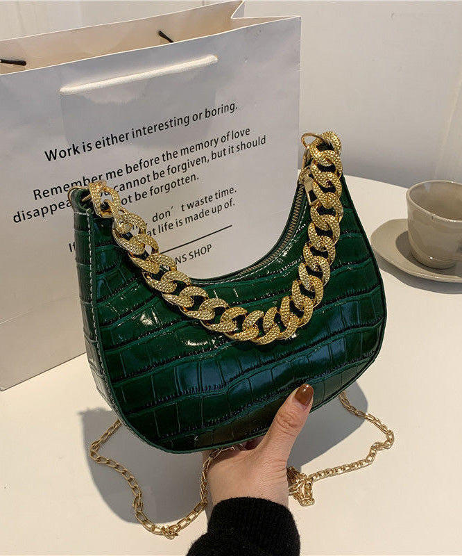 Bags Faux Chain Shoulder Modern Green Leather Linked