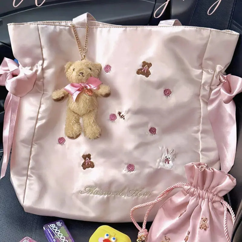 Kawaii Aesthetic Y2K Cute Fairy Pink Rabbit Bear Bow Handbag spreepickyshop