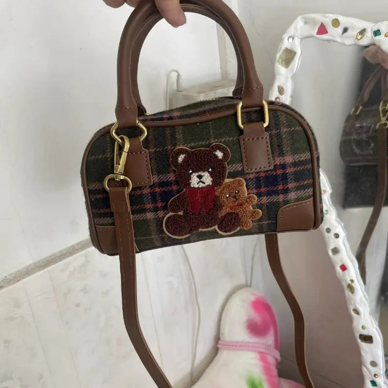 Kawaii Aesthetic Y2K Cute Fairy Plaid Bear Crossbody Bag spreepickyshop