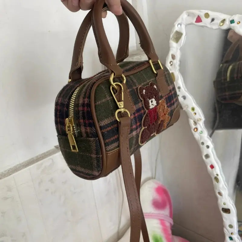 Kawaii Aesthetic Y2K Cute Fairy Plaid Bear Crossbody Bag spreepickyshop