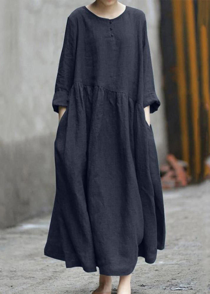 Patchwork Plus Size Fall Long Dresses Green Wrinkled