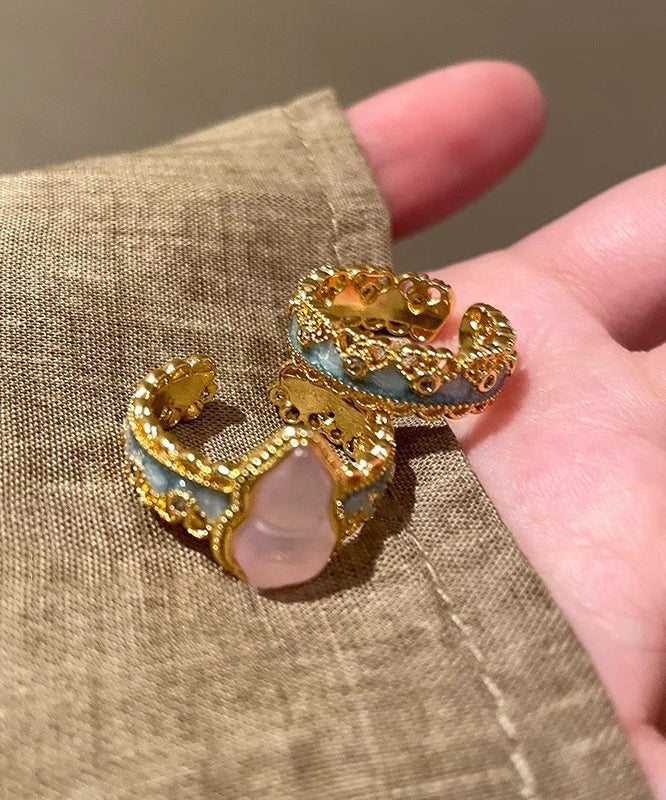 Silver Rings Overgild Two-Piece Open Retro Set Sterling Lace Gold Gourds