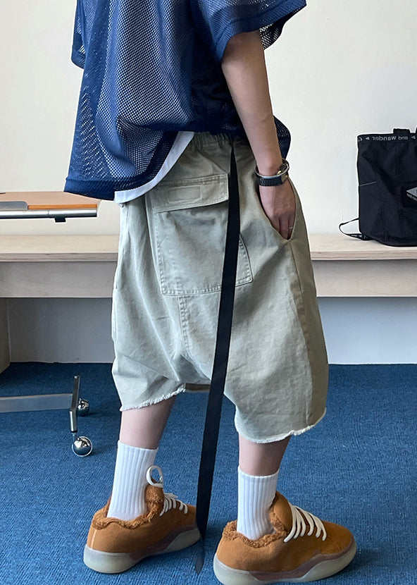 Mens Vintage Blue Pockets Summer Waist Elastic Shorts Denim