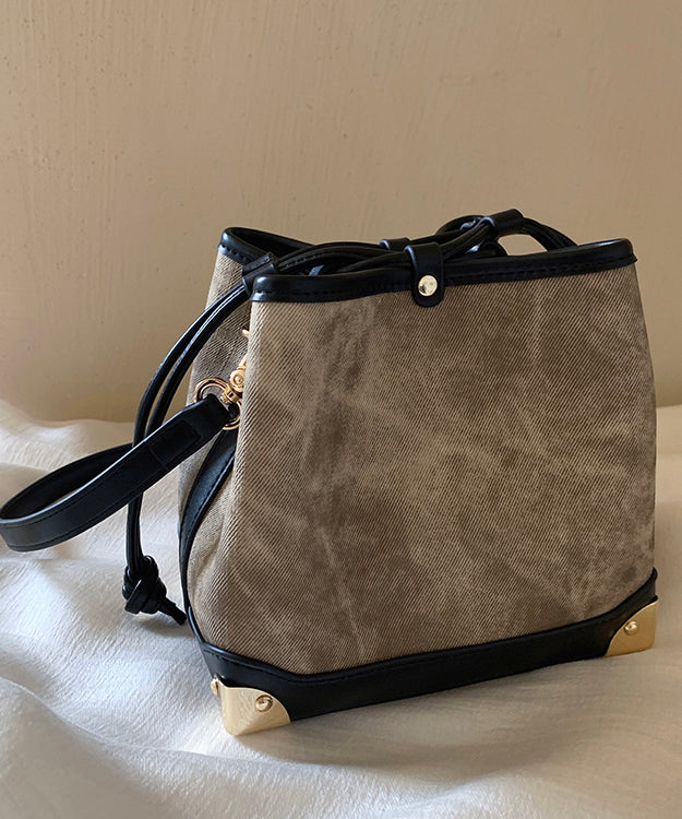 Women Drawstring Leather Black Bag Faux Bucket