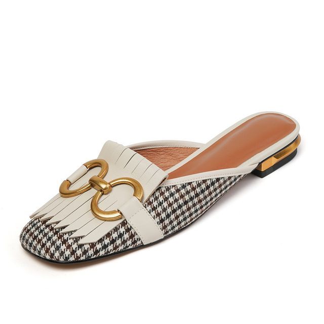 Buckled Houndstooth Mules