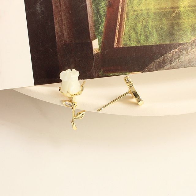 Earring Flower Shell Heart Asymmetrical Alloy