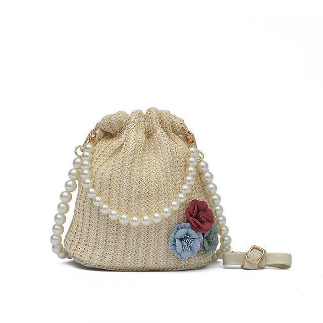 Woven Bucket Bag Pearl Faux Strap