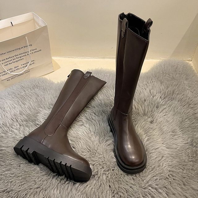 Faux Tall Chelsea Platform Boots Leather