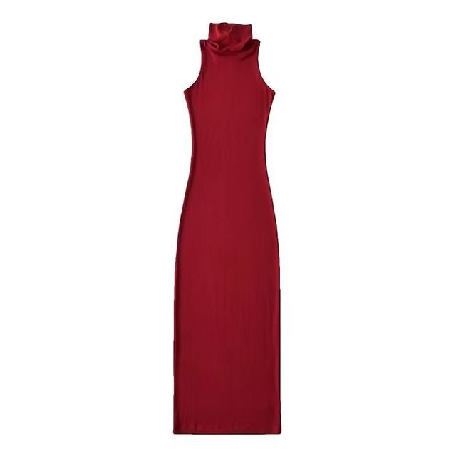 Dress Plain Slim-Fit Turtleneck Sleeveless