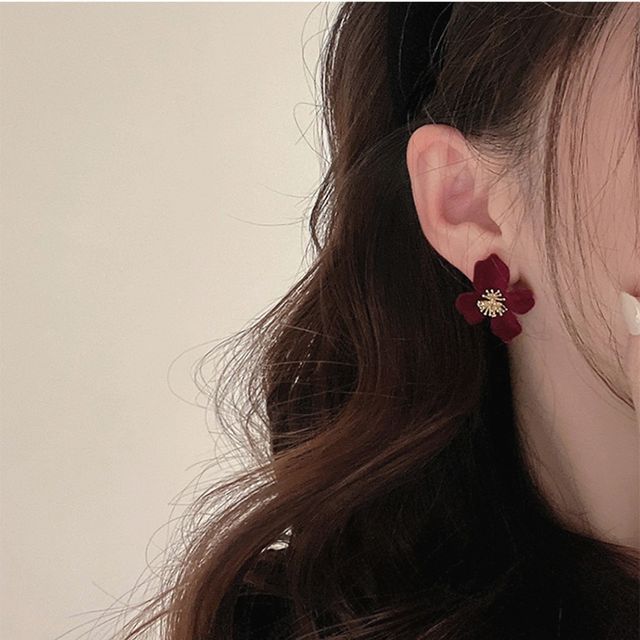 Flower Flocking Earring Alloy