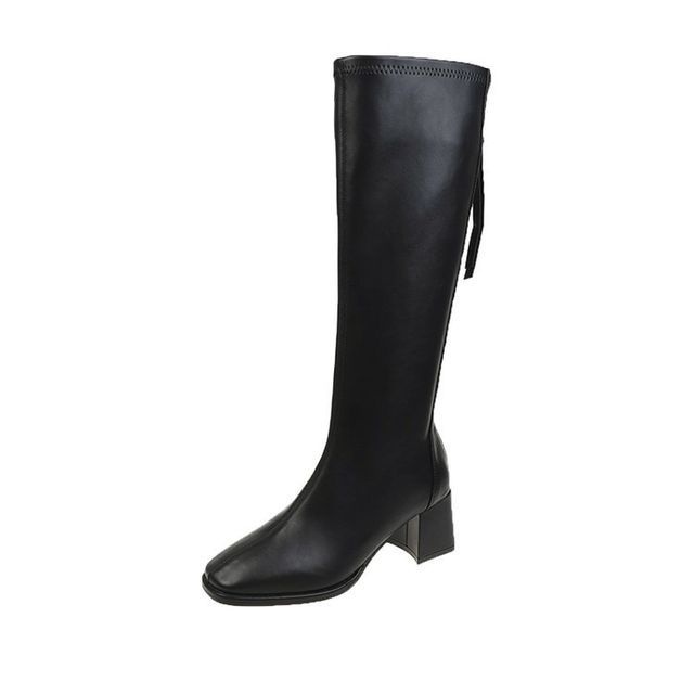 Faux Boots Block-Heel Leather Tall