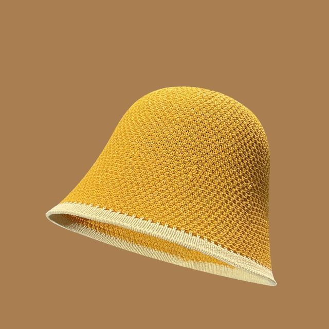 Knit Trim Bucket Contrast Plain Hat