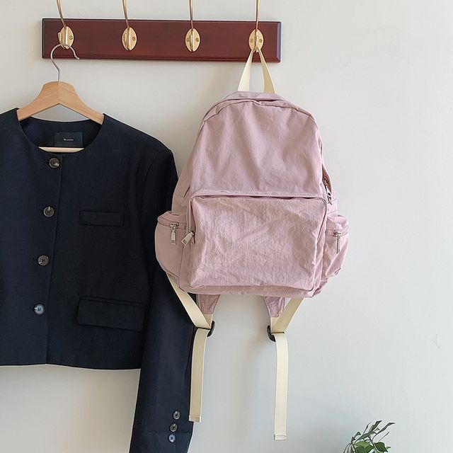 Plain Nylon Zip Backpack