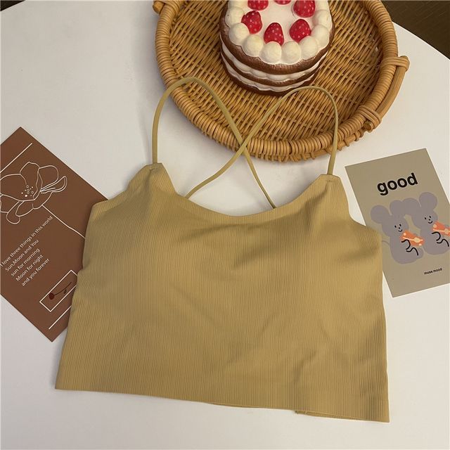 Cross Padded Top Camisole Plain Crop Criss