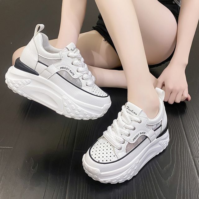 Platform Panel Sneakers Wedge Mesh Hidden
