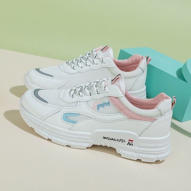 Letter Embroidered Mesh Panel Platform Sneakers