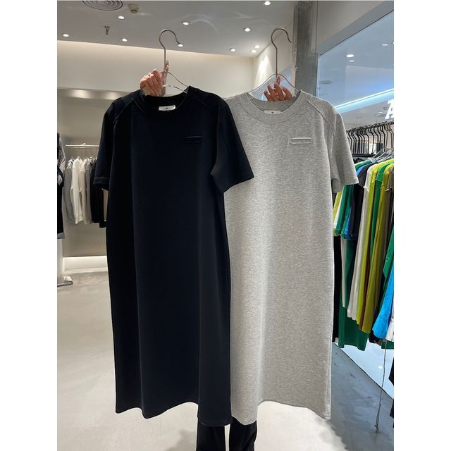 Midi Short-Sleeve Neck T-Shirt Plain Crew Dress