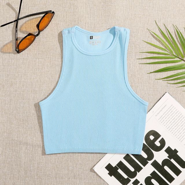 Neck Crop Plain Crew Top Tank